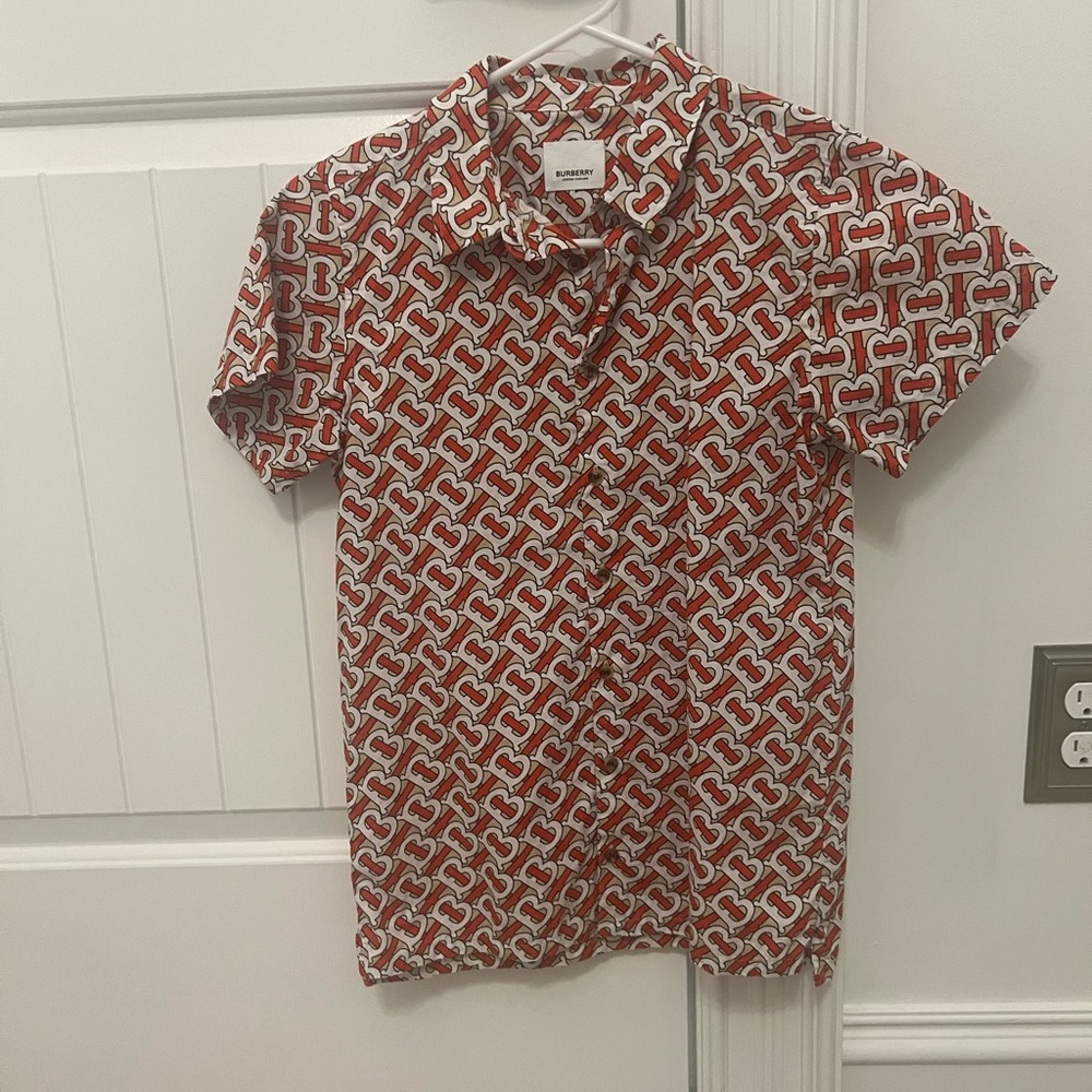 Burberry Red and White Monogram Button-Down Shirt - Kids